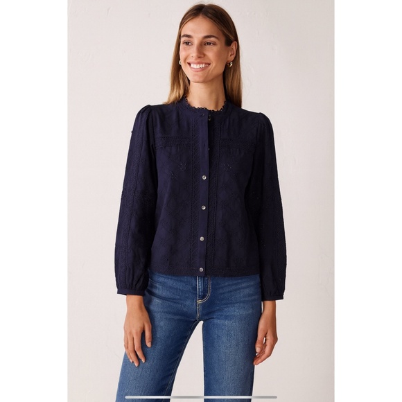 J MCLAUGHLIN FRANCOIS TOP EYELET COTTON BREATHABLE FEMININE BUTTON FRONT CHIC S - Picture 1 of 11